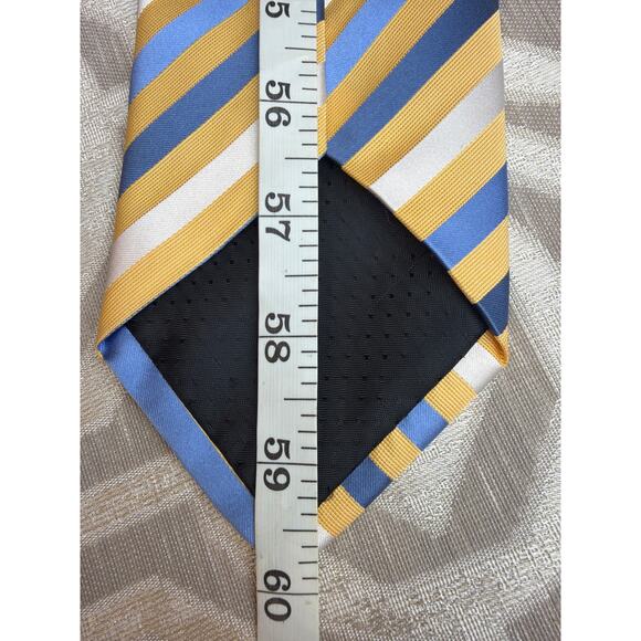 Geoffrey Beene Men’s100% Silk Tie Blue Yellow Striped Vanderbilt Wardrobe - Picture 6 of 7